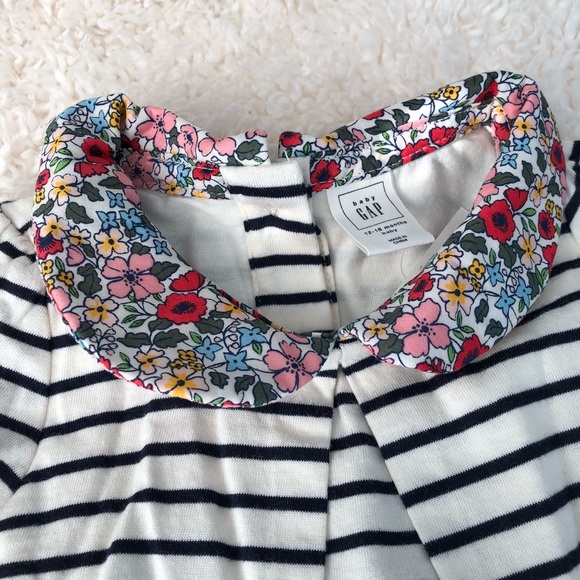 Striped Onesie with Floral Details - Picture 2 of 4